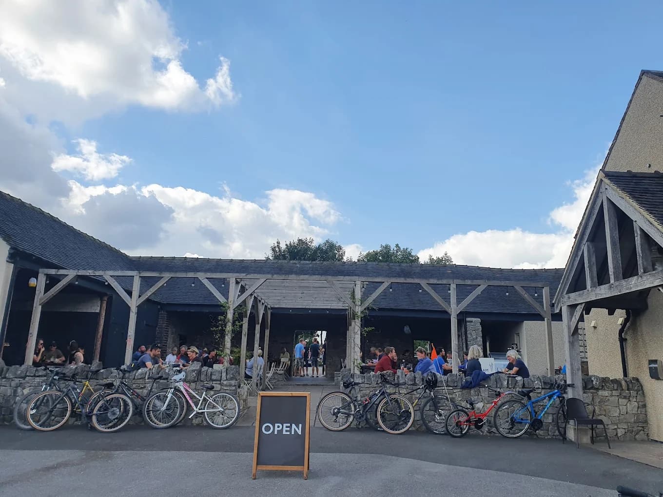 Cyclists gathered outside The Old Dog